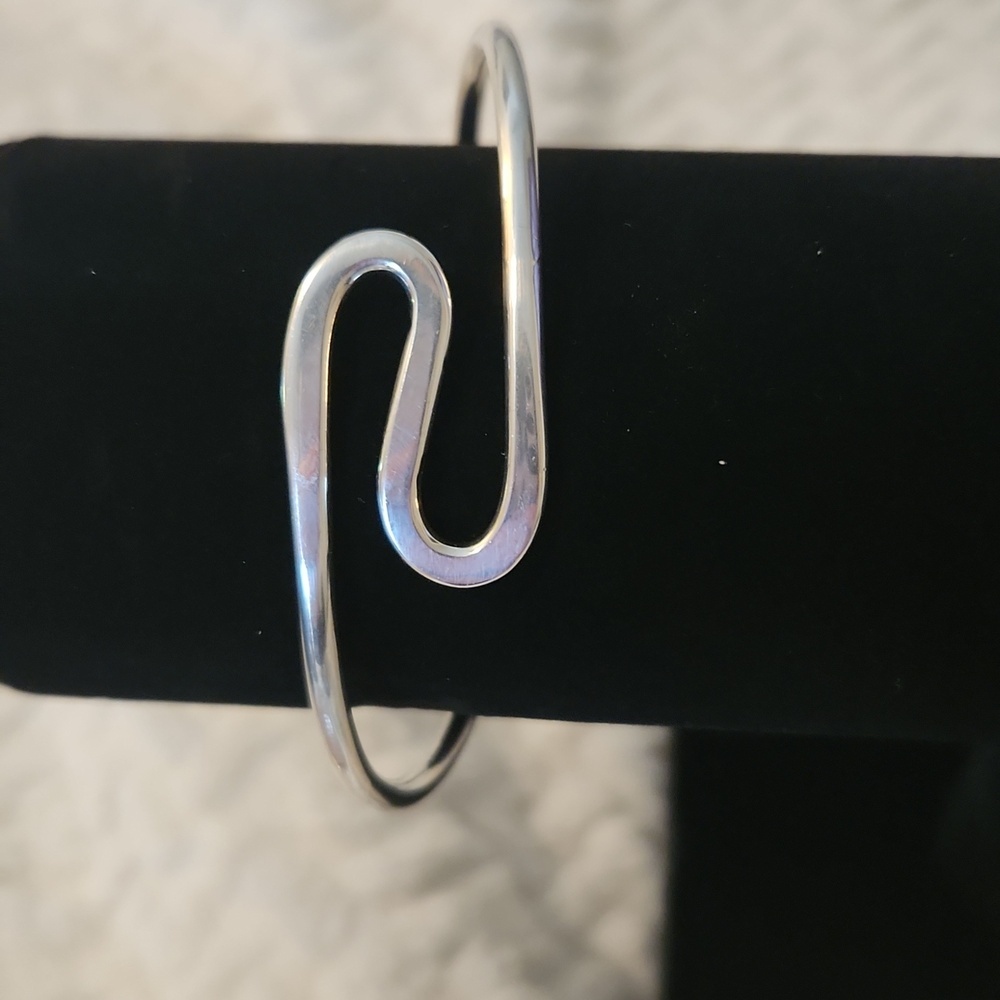 Silver Plated Abstract Open Wave Cuff Bracelet